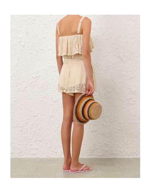 Zimmermann Natural Mahon Crochet-Knit Drawstring Shorts