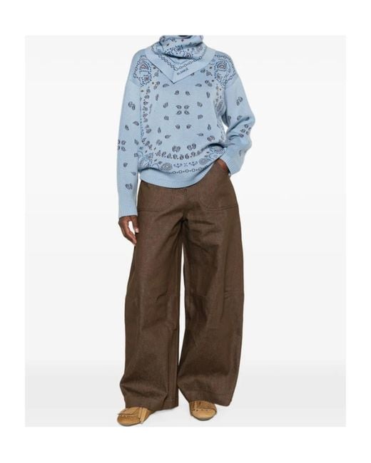 Alanui Blue Sweater With Bandana Jacquard Motif