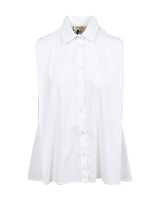 Semicouture White Button-Down Sleeveless Shirt