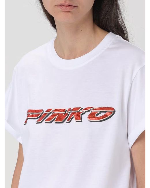 Pinko White Logo Printed Crewneck T-Shirt