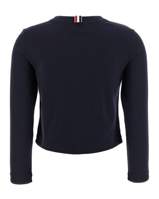 Thom Browne Blue Ancora-Detailed Crewneck Knitted Cardigan