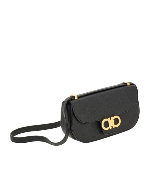Ferragamo Black Double Gancini Mini Crossbody Bag