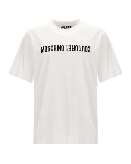 Moschino White Logo Embroidered Crewneck T-Shirt for men