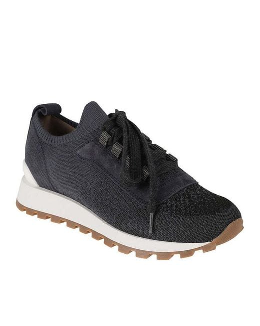 Brunello Cucinelli Black Sparkling-Cotton Knit Sneakers