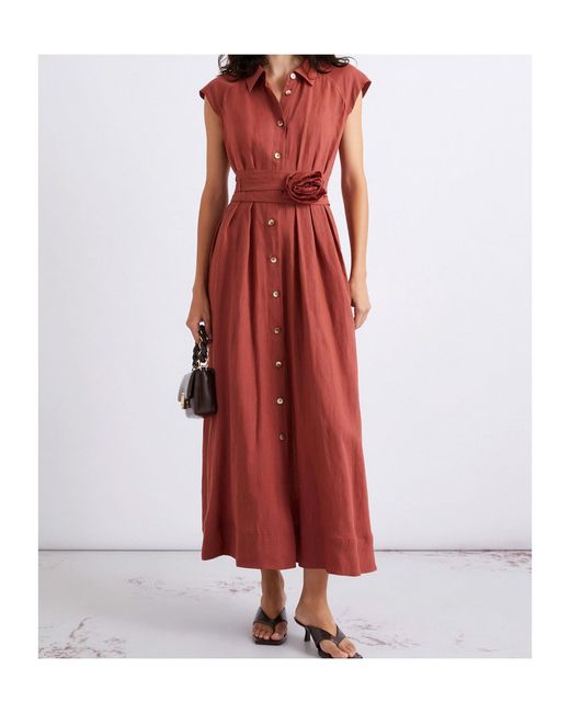 Marella Red Pure Linen Shirt Dress
