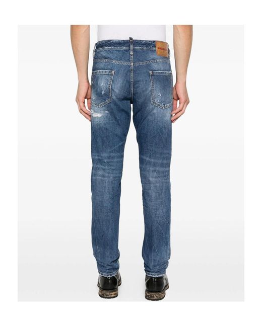 DSquared² Blue Logo Patch Teddy Distressed Jeans for men