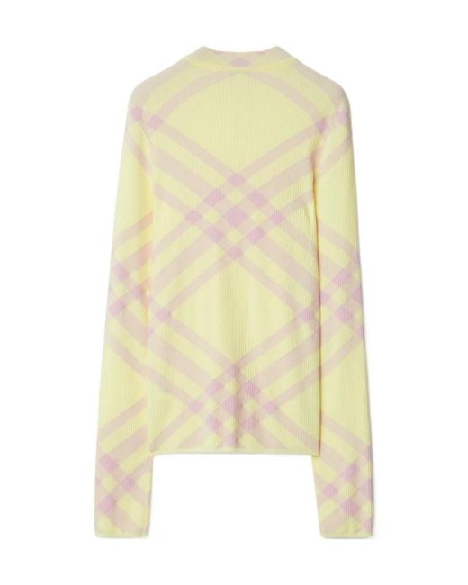 Burberry Yellow Check-Pattern Ribbed-Knit Crewneck Jumper