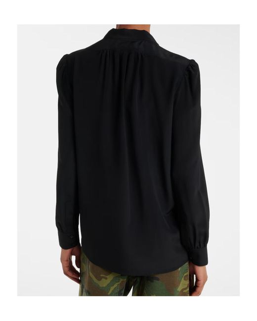 Nili Lotan Black Tie-Collar Silk Shirt
