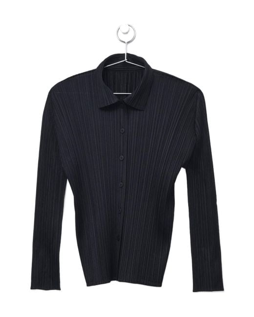 Pleats Please Issey Miyake Blue Pleats Please Issey Miyake Pleated Button-Up Shirt