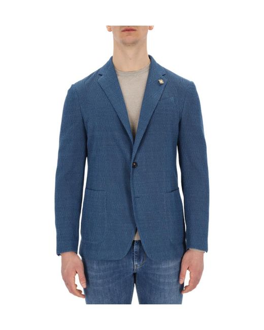 Lardini Blue Textured Single-Breasted Blazer for men
