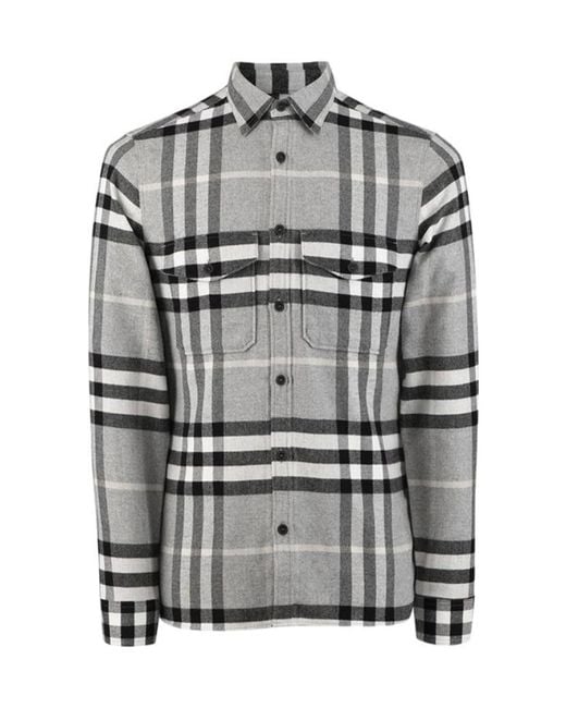Burberry Gray Plaid Shirt for men