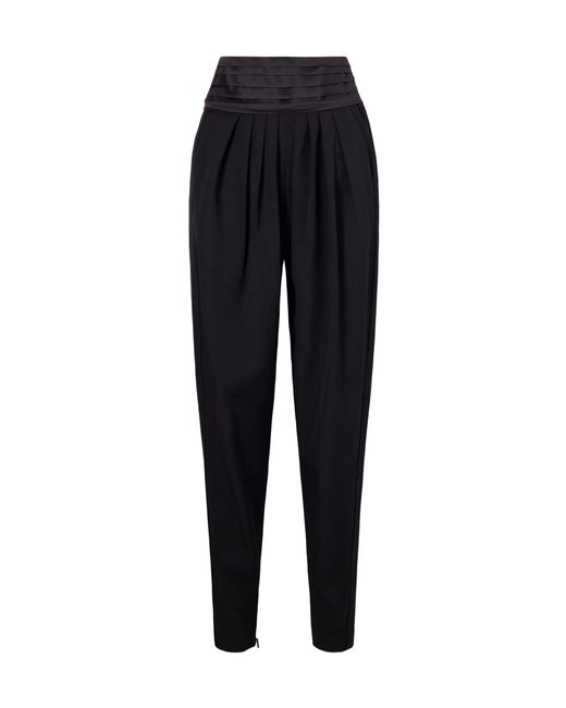 Lanvin Black Pleated Charmeuse And Draped Wool Tapered Pants