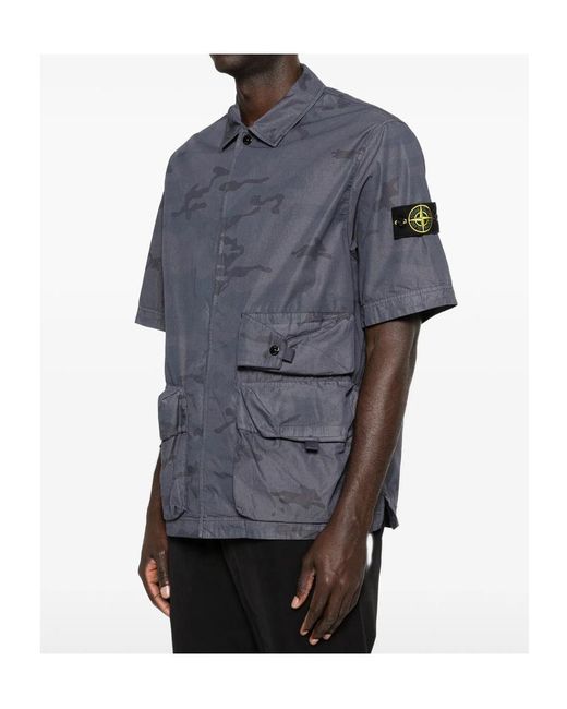 Stone Island Gray Logo Patch Camouflage Shirt for men