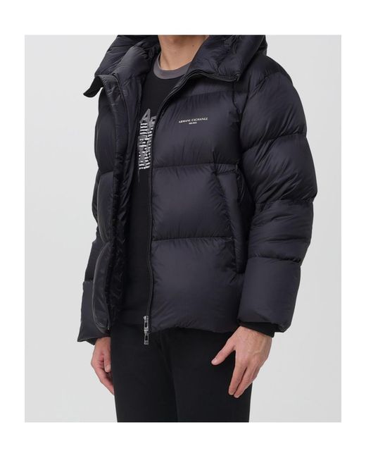 ARMANI EXCHANGE Blue Satin Hooded Down Jacket for men
