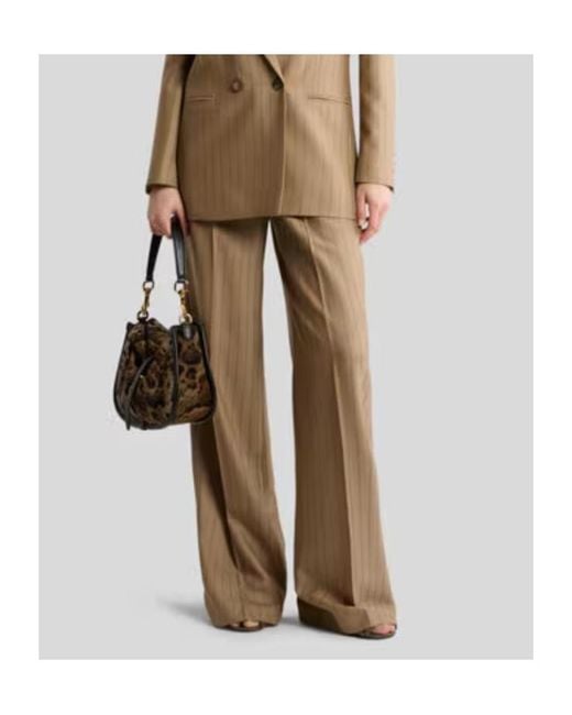 Etro Natural Wool Jacquard Trousers With Striped Pattern