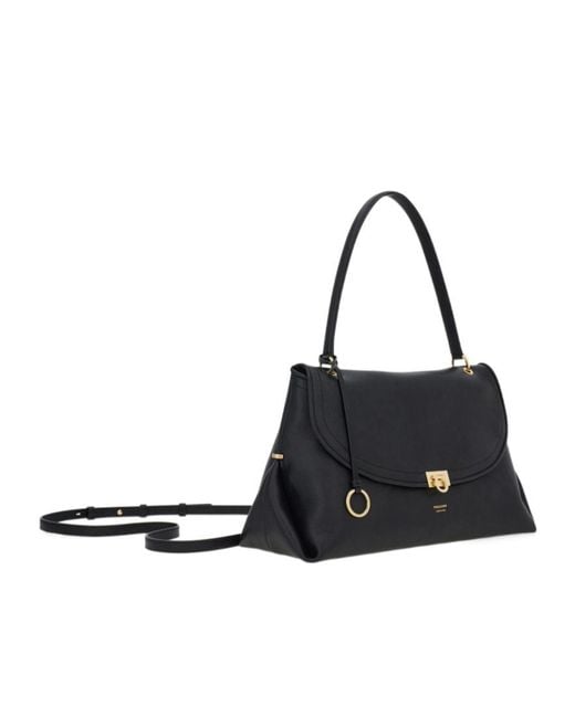 Ferragamo Black Gancini Handbag (L)
