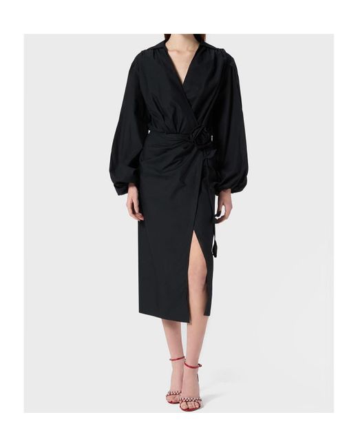 Blumarine Black Floral-Appliqué Midi Dress