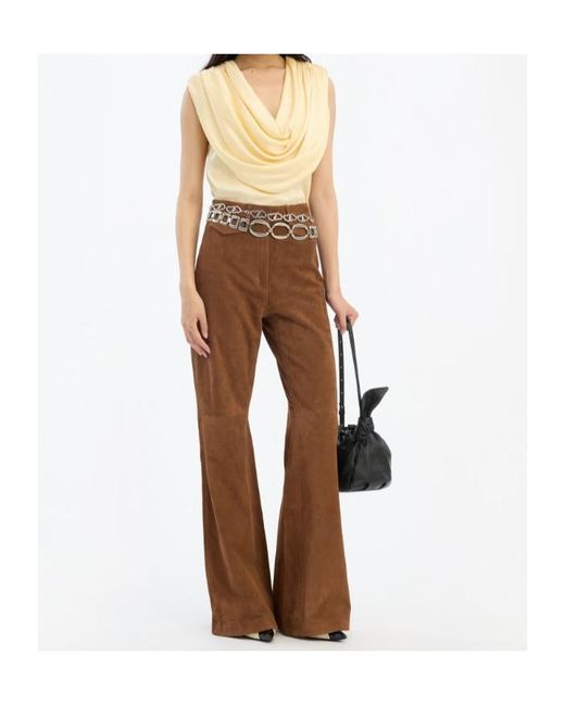 ROTATE BIRGER CHRISTENSEN Metallic Draped Cowl-Neck Top