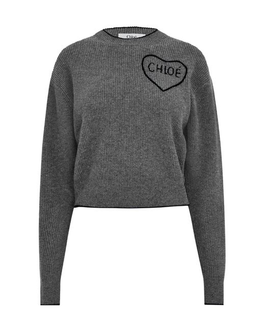 Chloé Gray Crew-Neck Knit Sweater
