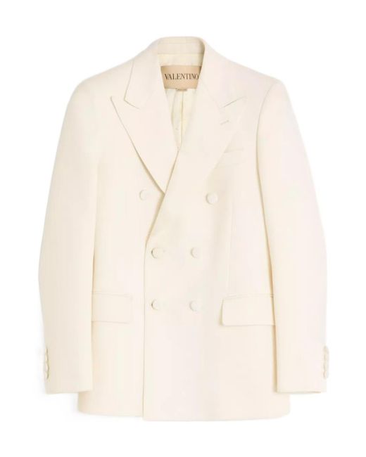 Valentino Natural Double-Breasted Peak-Lapel Blazer for men