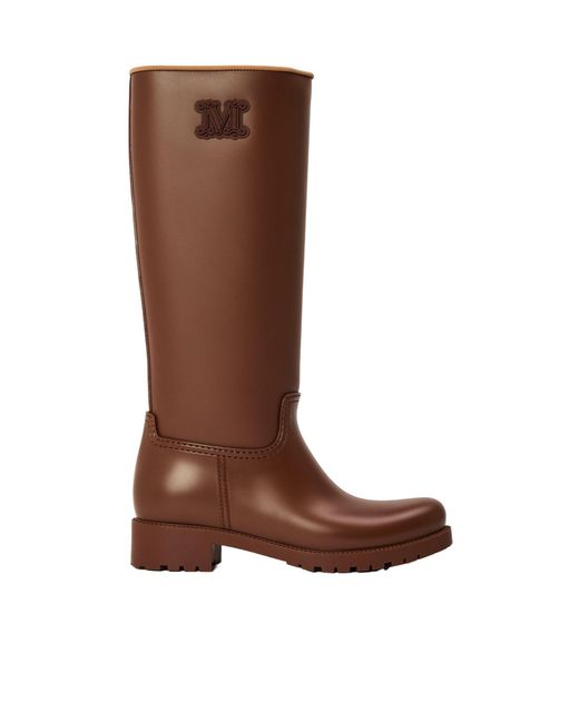 Max Mara Brown Monogram Embossed Knee-High Leather Boots