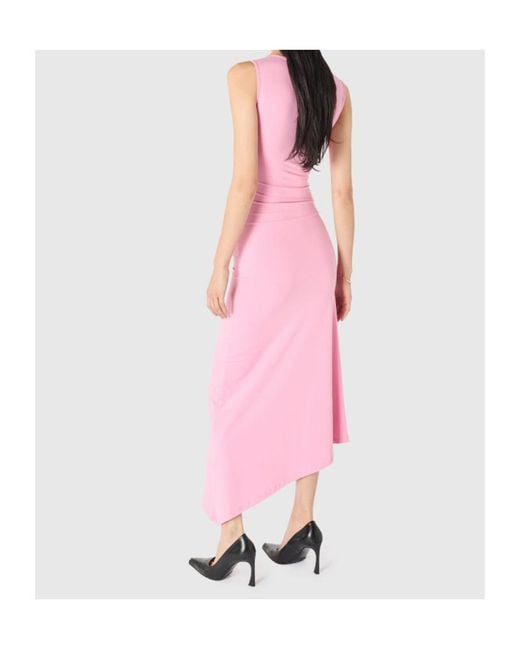 MARINE SERRE Pink Embellished Logo Asymetrical Midi Dress