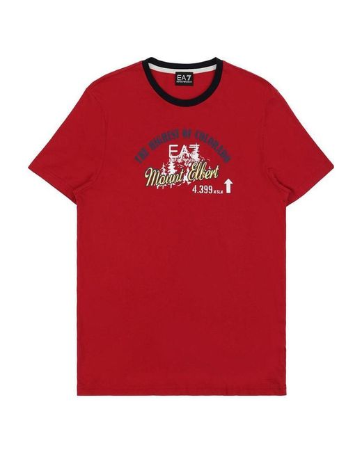 EA7 Red Logo T-Shirt With Round Neck for men