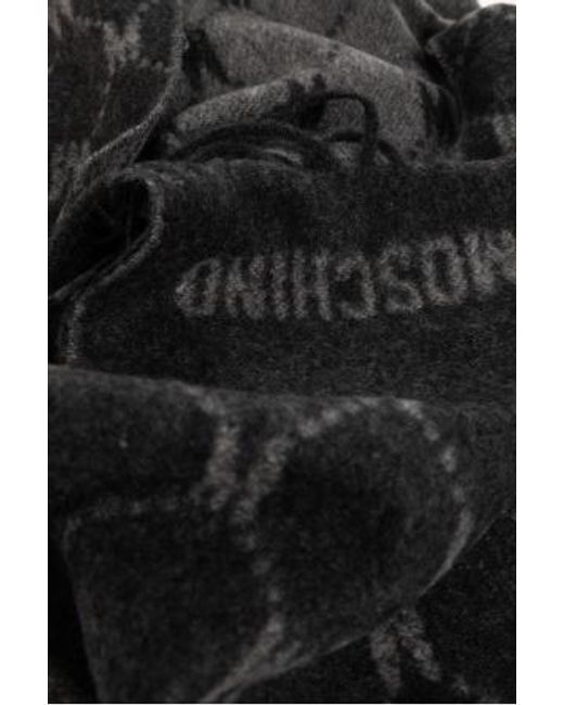 Moschino Black Monogram Fringed Knitted Scarf for men