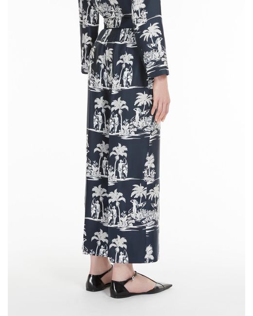 Max Mara Blue Printed Silk Cropped Trousers