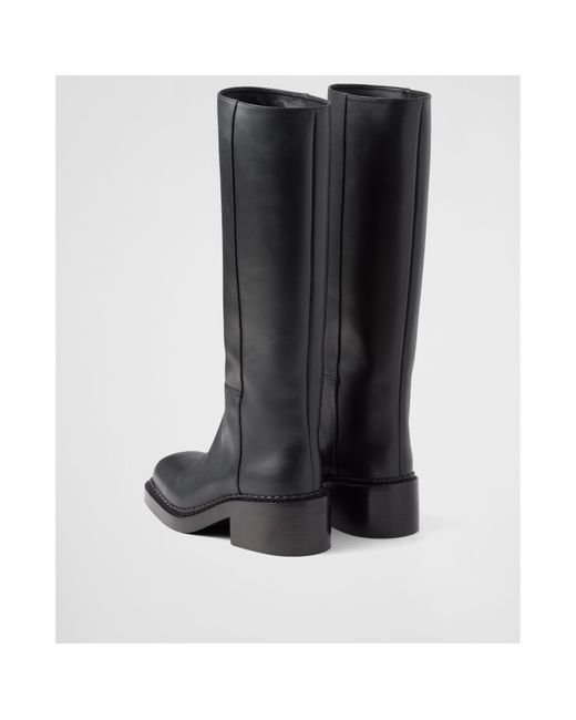 Prada Black Square-Toe Knee-High Boots