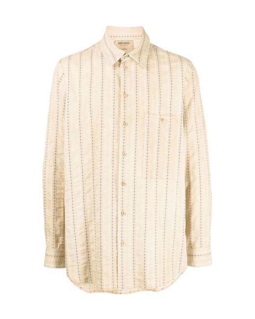 Uma Wang White Tab Striped Cotton Shirt for men