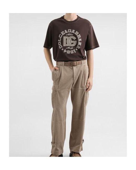 Dolce & Gabbana Brown Logo Embroidered T-Shirt for men