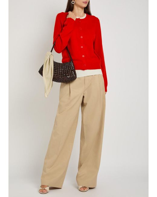 Vince Red Scalloped Trims Wool And Cashmere-Blend Cardigan