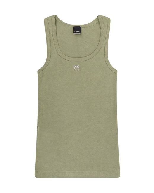 Pinko Green Ribbed Logo Plaque Tank Top