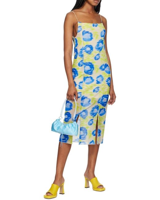 Ganni White Printed Mesh Slip Dress