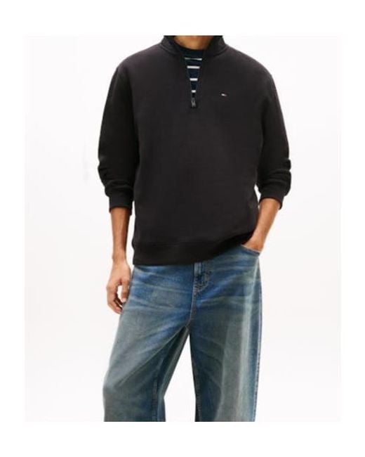 Tommy Hilfiger Black Tommy Flag Fleece Half-Zip Jumper for men