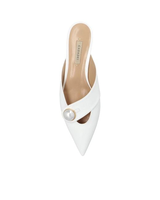 Casadei White Blade Pointed Toe Mules