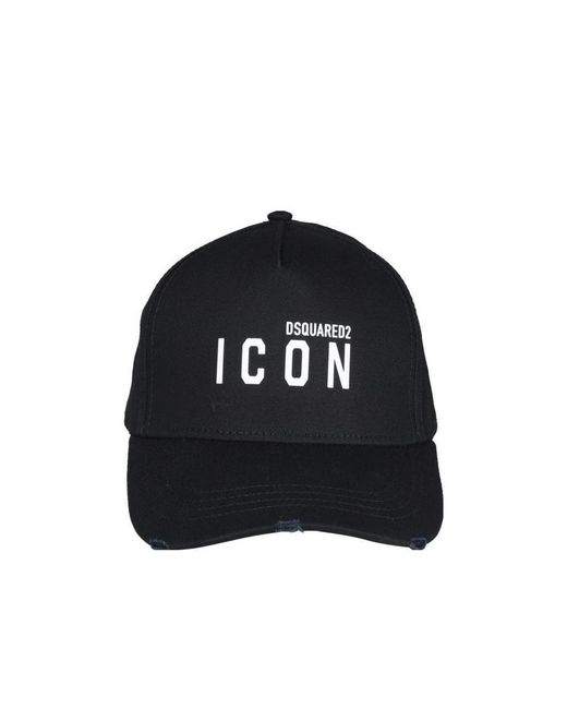 DSquared² Black Logo Printed Distressed Baseball Cap for men