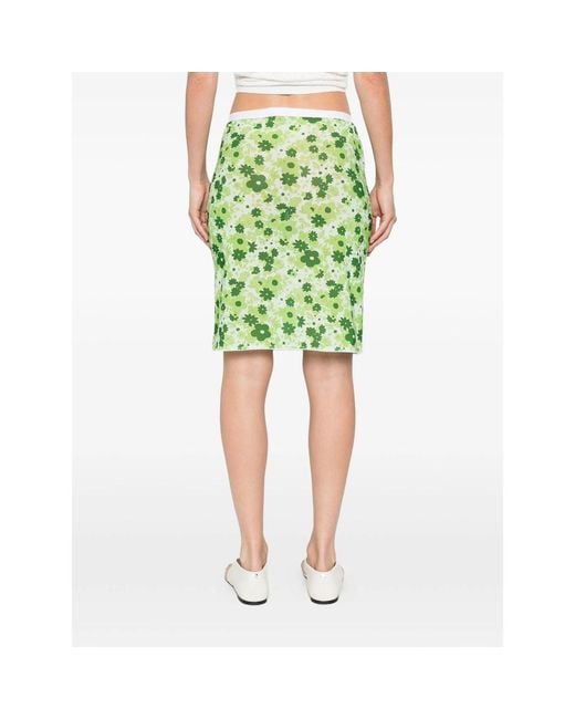 Miu Miu Green Floral-Printed Midi Skirt