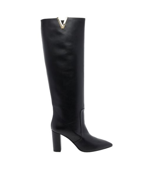 Via Roma 15 Black V Logo Knee-High Boots
