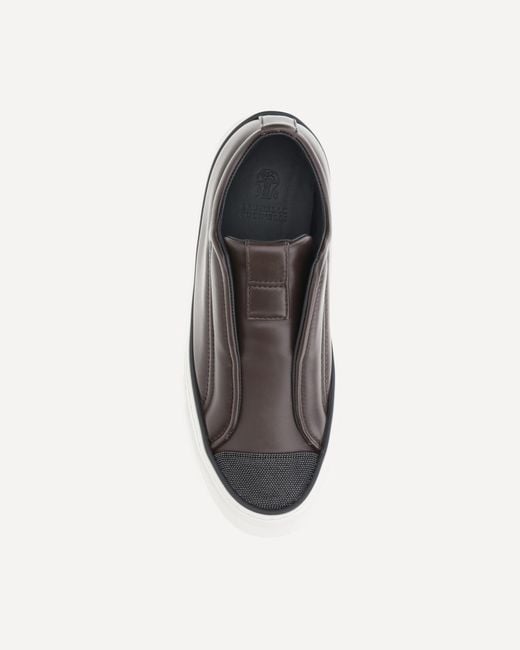 Brunello Cucinelli Brown Monili-Chain Slip-On Sneakers