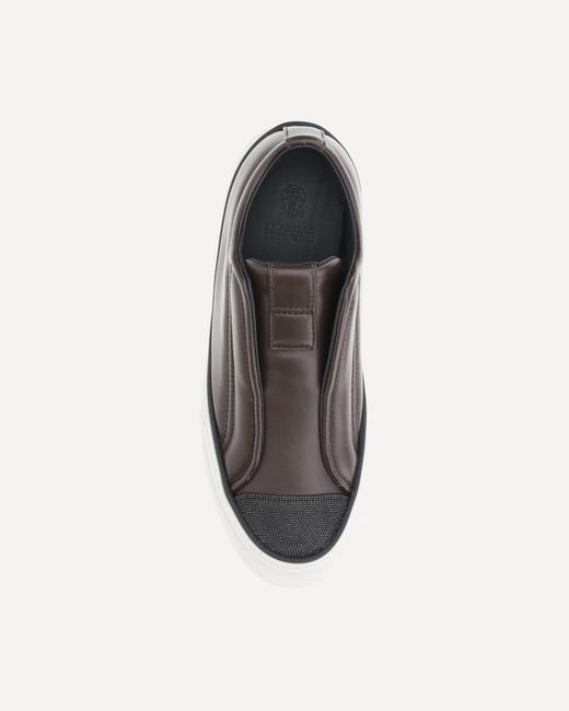 Brunello Cucinelli Brown Monili-Chain Slip-On Sneakers