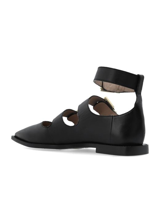 AllSaints Black Buckle Detail Flat Shoes