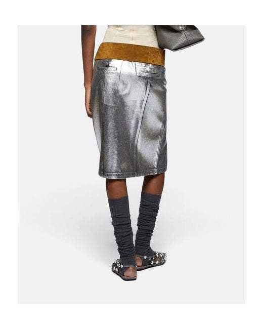 The Attico Gray The Side Slit Coated Denim Midi Skirt