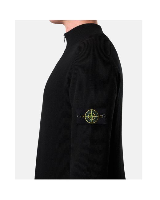 Stone Island Black Organic Cotton Rib Half Zip Sweater for men