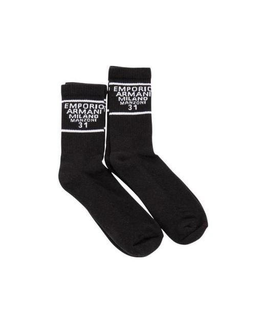 Emporio Armani Black Logo Decoration Socks Two-Piece Pack for men