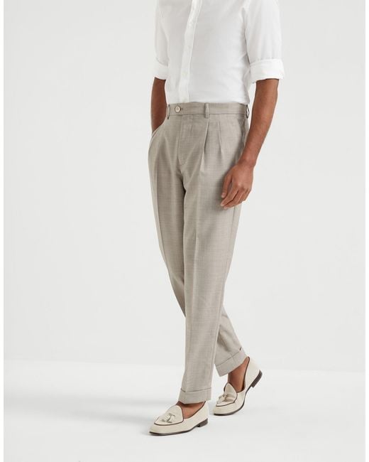 Brunello Cucinelli Gray Pleat-Detail Tailored Trousers for men