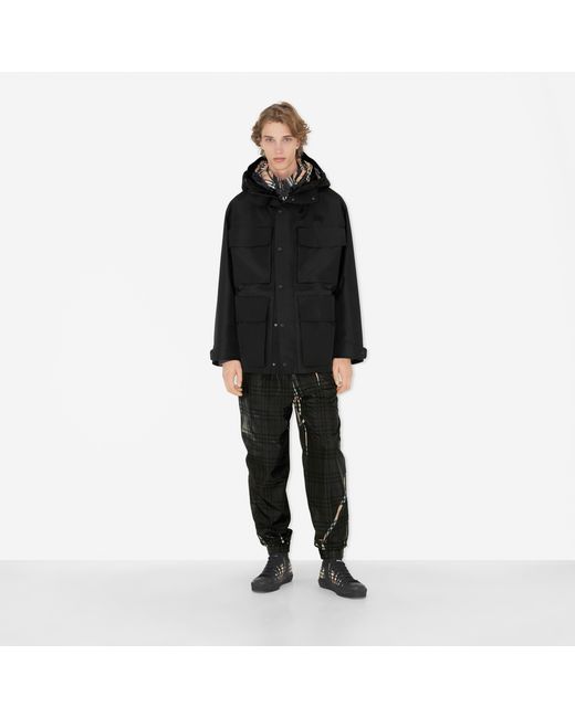 Burberry Black Patch-Pocket Hooded Parka Coat for men
