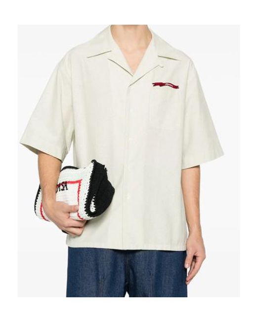 Marni White Logo-Embroidered Buttoned Shirt for men