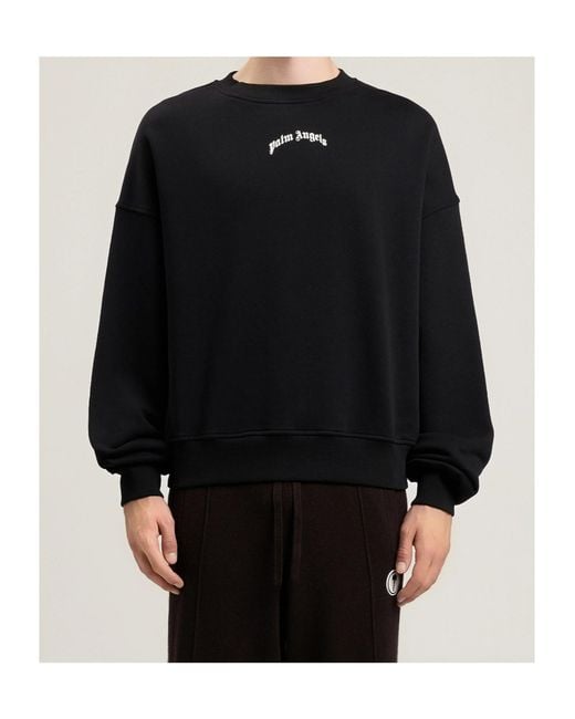 Palm Angels Black Curved Logo Loose Sweatshirt for men